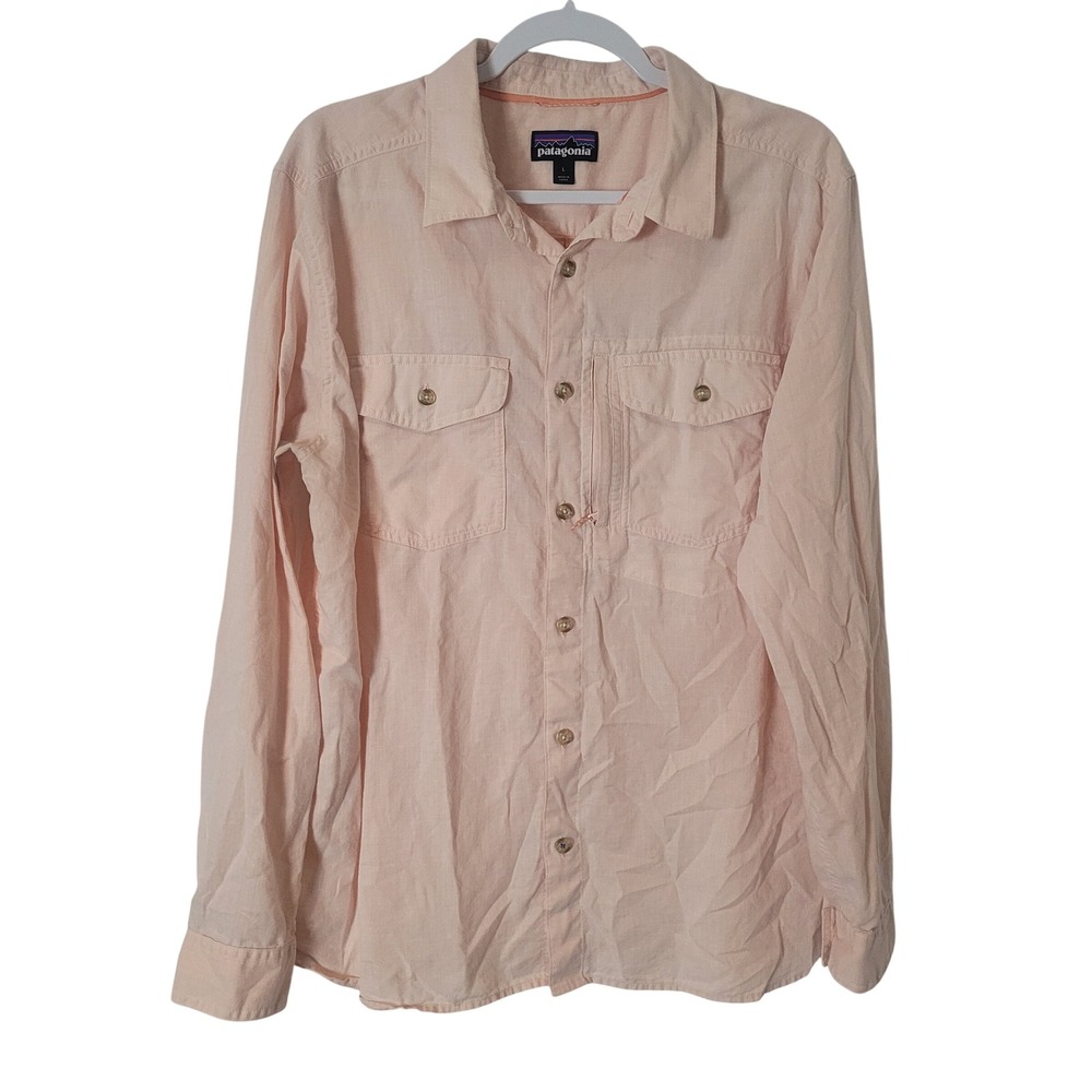 Patagonia Womens Organic Cotton Hemp Blend Button Down Shirt Pink Size Large